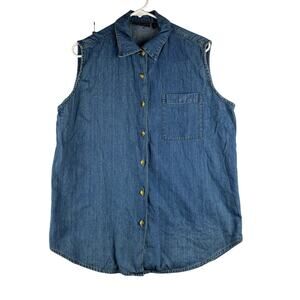 Zoey & Beth Sleeveless Chambray Button Up Top Women's Large Cotton Western Chic